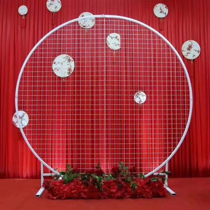 Wedding Arch Decoration Background Home Party Backdrop Stand Round Grid Iron Mesh Gold White Geometry Shelf 2m - Arch Decoration In Home