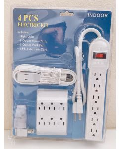 4 PCS ELECTRIC KIT Night light Outlet power strip &Outlet wall tap 6FT Extension card