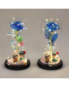 Forever Blue and Gold Rose in Glass Dome Eternal Forever Rose Romace Gift Love Gift Mothers Gift Birthday Gift Party Decor