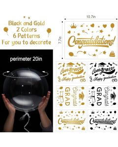 12 Pack Clear Balloons Transparent Bobo Balloons 20 Inch with 12 Sheet Congrats Grad Bobo Balloon Stickers and White Ribbon for Birthday Graduation Wedding Party Decorations Supplie