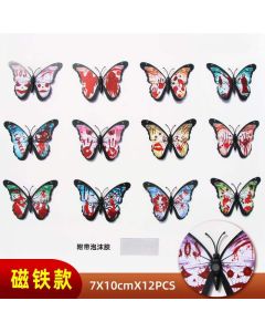 Decorative Halloween Horror Butterflies 12PCS Halloween Wall Decor 3D Stereo Skull Butterfly Wall Decals Halloween Decoration Horror Butterflies Design Slasher Gothic Home Decor Halloween Wall Stickers for Door Wall Window Decor 12Pc