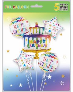 Happy Birthday Cake Balloon Bouquet 5PCS