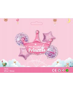 Princess Pink Crown balloon Bouquet 5pcs foil YA14