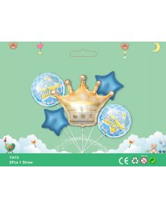 Crown Gold Prince Theme Balloon Bouquet 5pcs Foil YA15