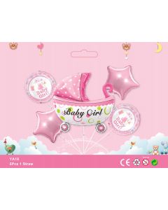 It's A Girl Pink Stroller Baby Shower Theme party Balloon 5pcs Foil YA18