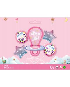 It's A Girl Happy Birthday Pacifier Balloon Bouquet 5pcs Foil  YA20