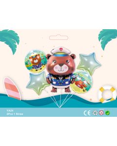 Captain Bear Sailor Theme Party Balloons for kids Party 5pcs Foil  YA24