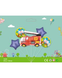 FIRE TRUCK 5pcs Foil Balloon bouquet birthday party supplies kids toy YA39